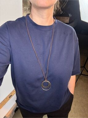 Minimalist Brown Leather Cord Necklace with Triple Metal Rings